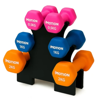 ZESTAW HANTLE HANTELKI NA STOJAKU NEOPRENOWE CIĘŻARKI 7KG